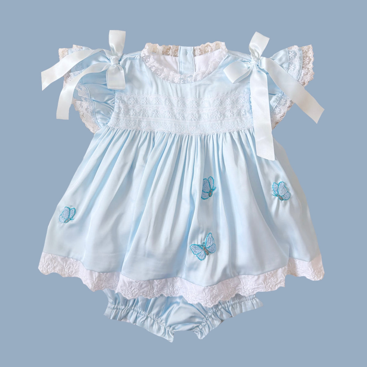 PREORDER: Baylor's Blue Satin Butterflies Diaper Set (February TAT)