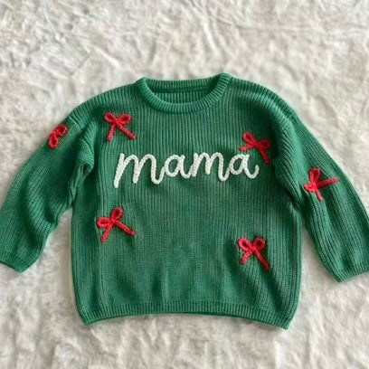 PREORDER: Custom Name Christmas Bow Sweater - Adult (November TAT)