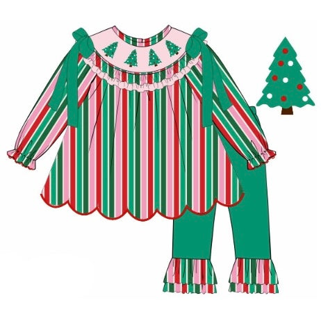 PREORDER: Charlotte’s Christmas Trees and Stripes Pants Set (October TAT)