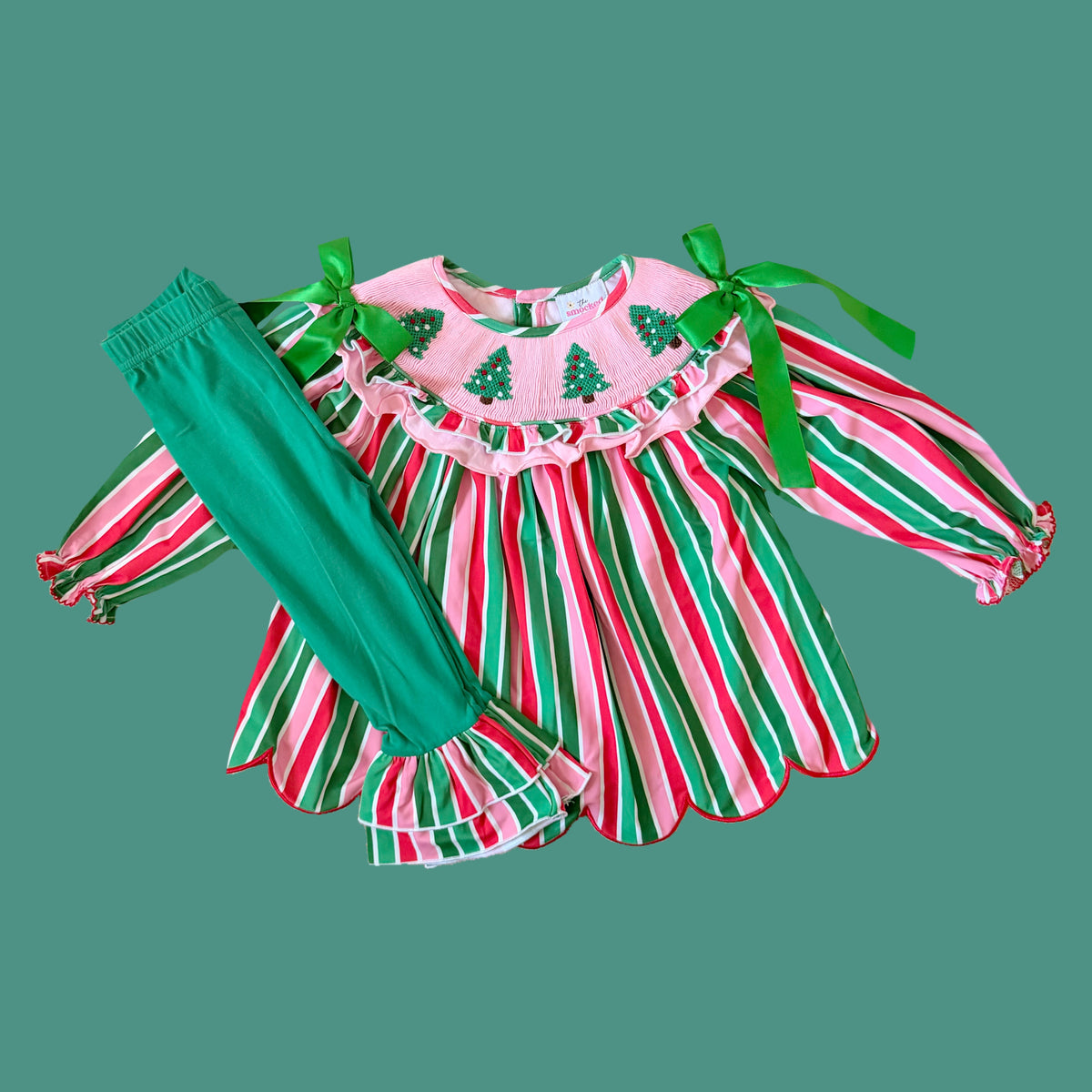 Charlotte’s Christmas Trees and Stripes Pants Set
