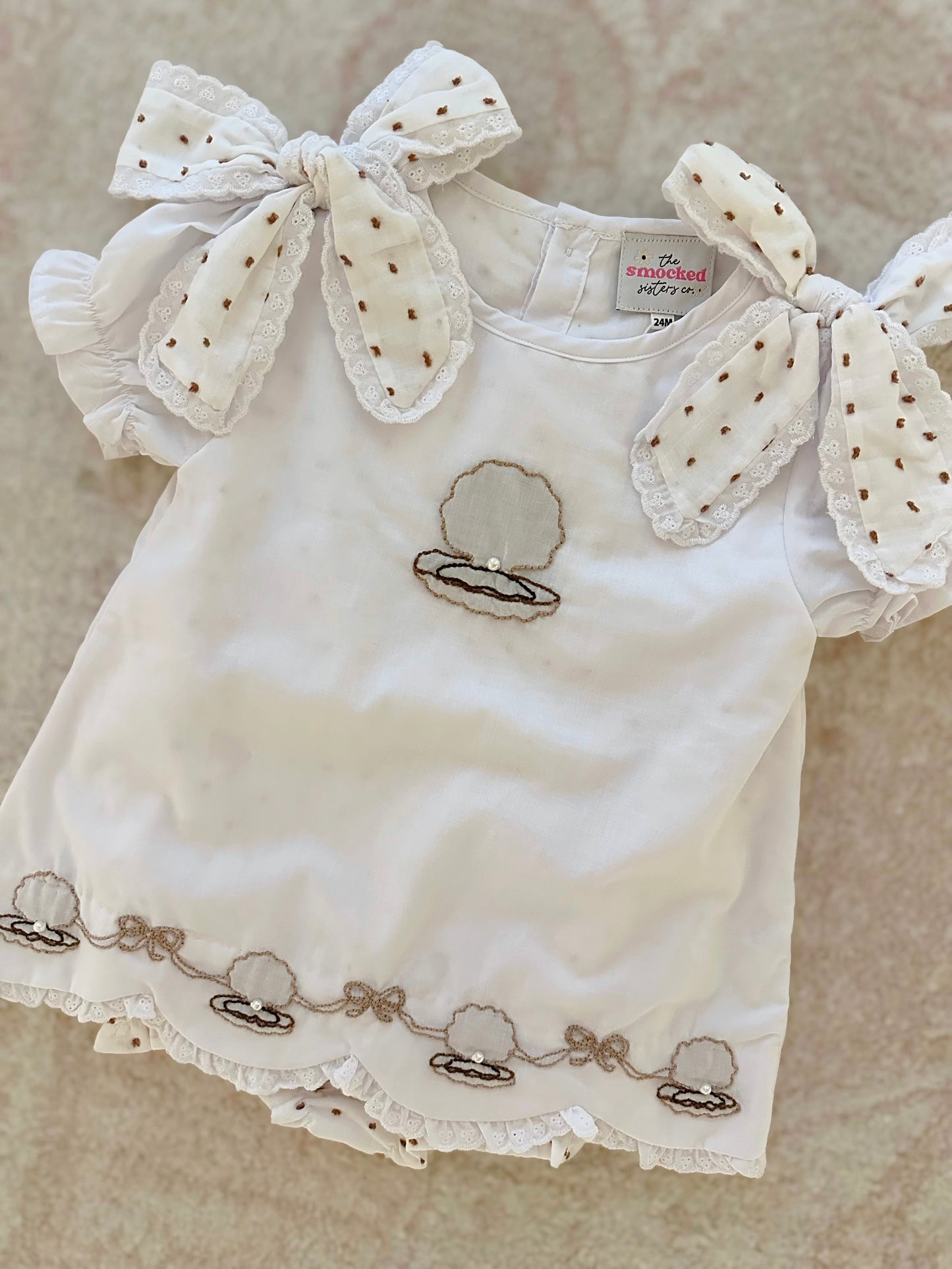 Seaside Shadow Embroidery Shorts Set