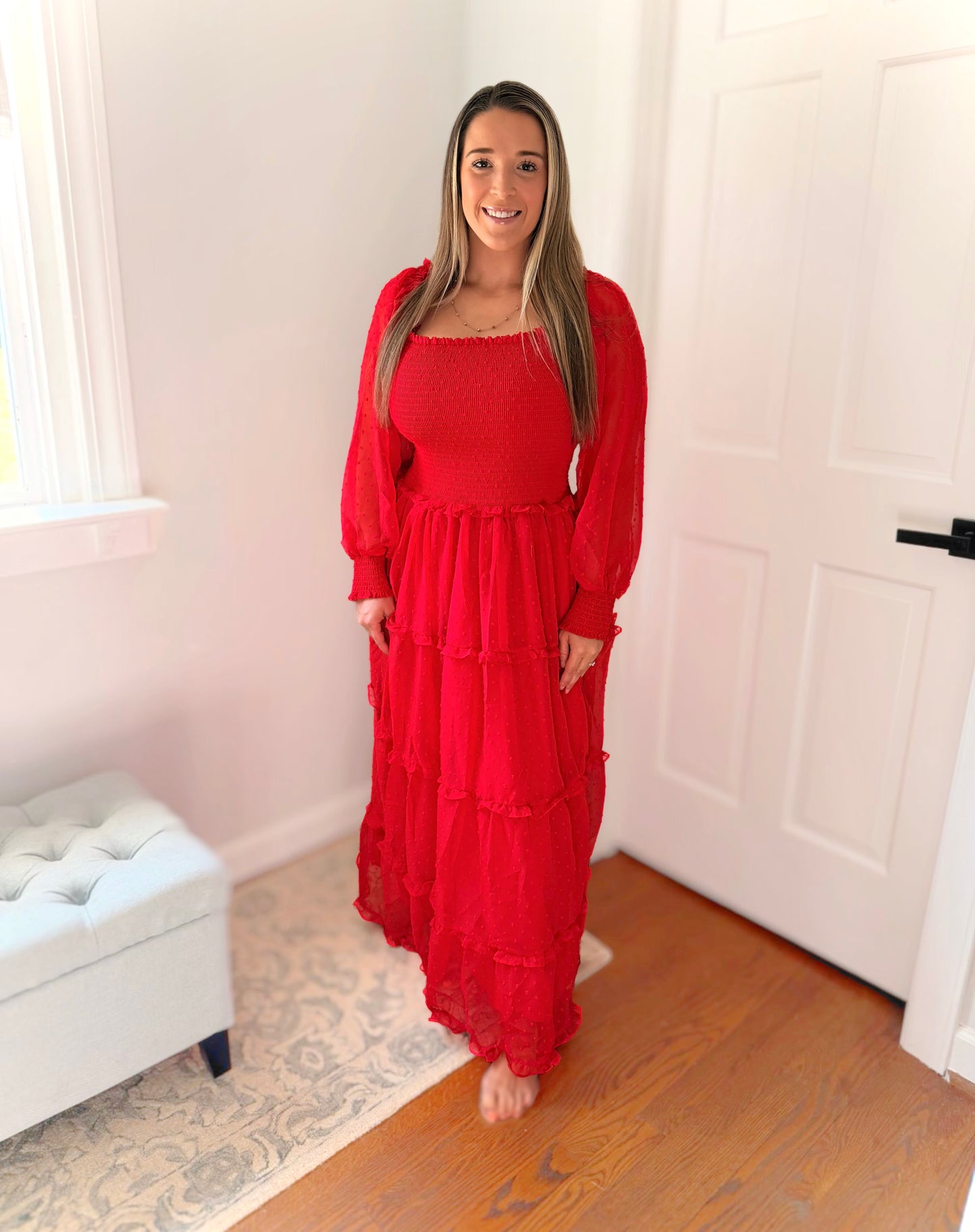 Red Chiffon Christmas Mom Dress