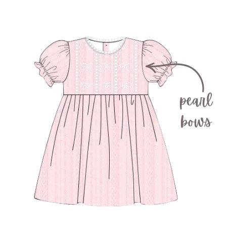 PREORDER: Vintage Pink Linen Pearl Bows Dress (June TAT)