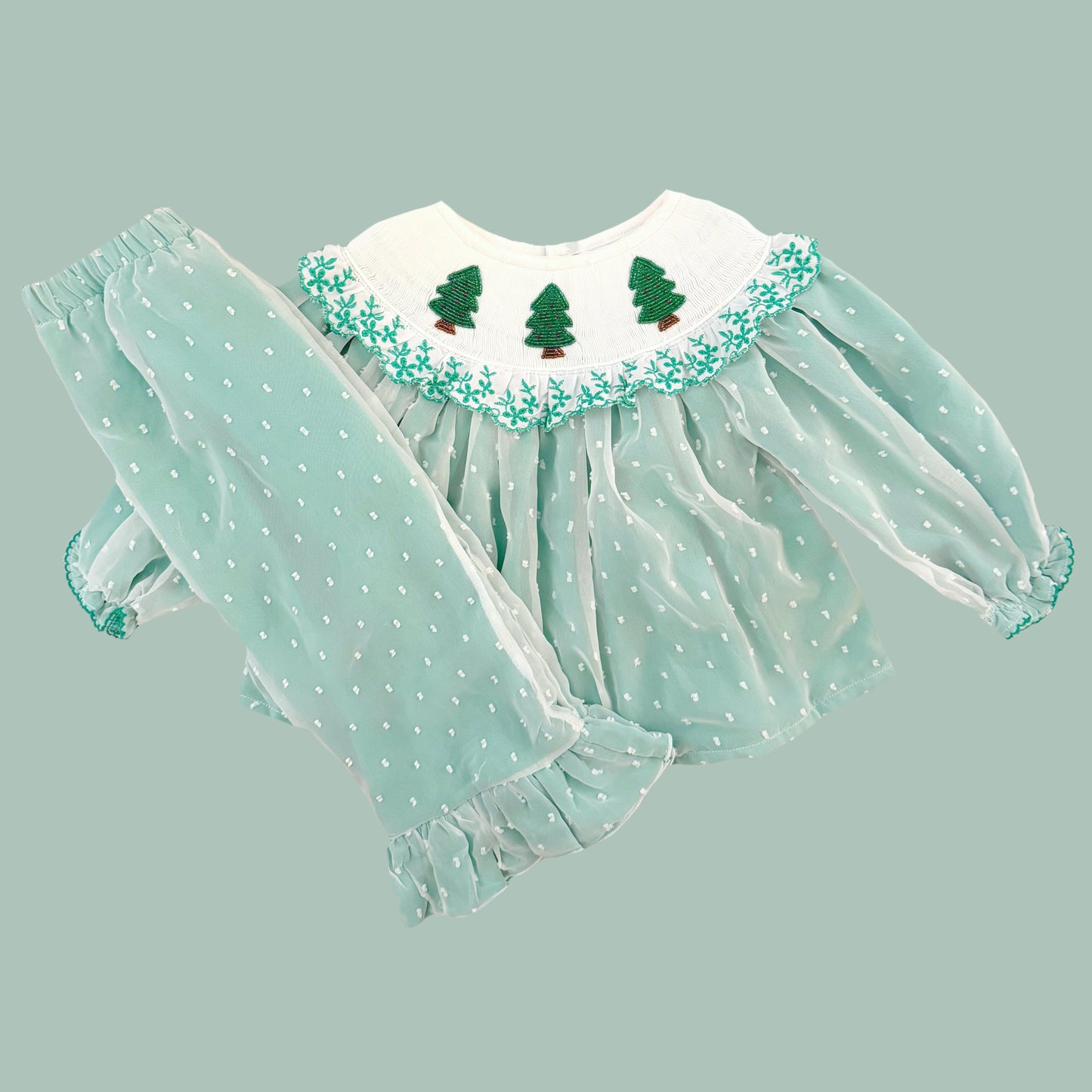 Chiffon Beaded Christmas Tree Pants Set