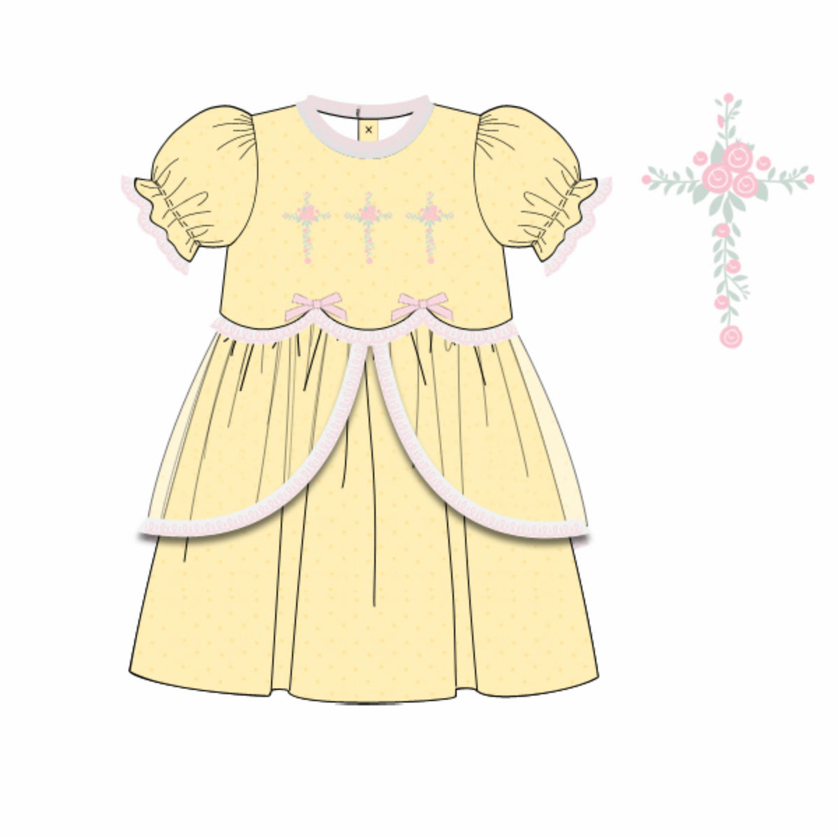 PREORDER: Ivy’s Yellow Bullion Floral Crosses Dress (February TAT)