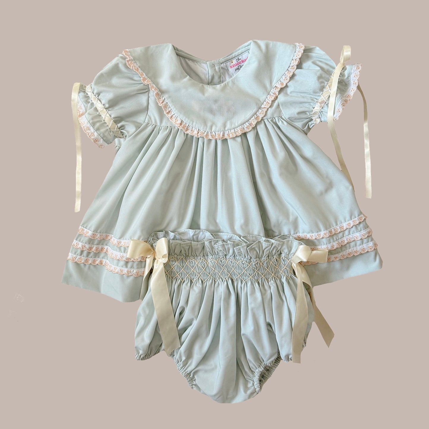Sage & Tan Heirloom Lace Diaper Set