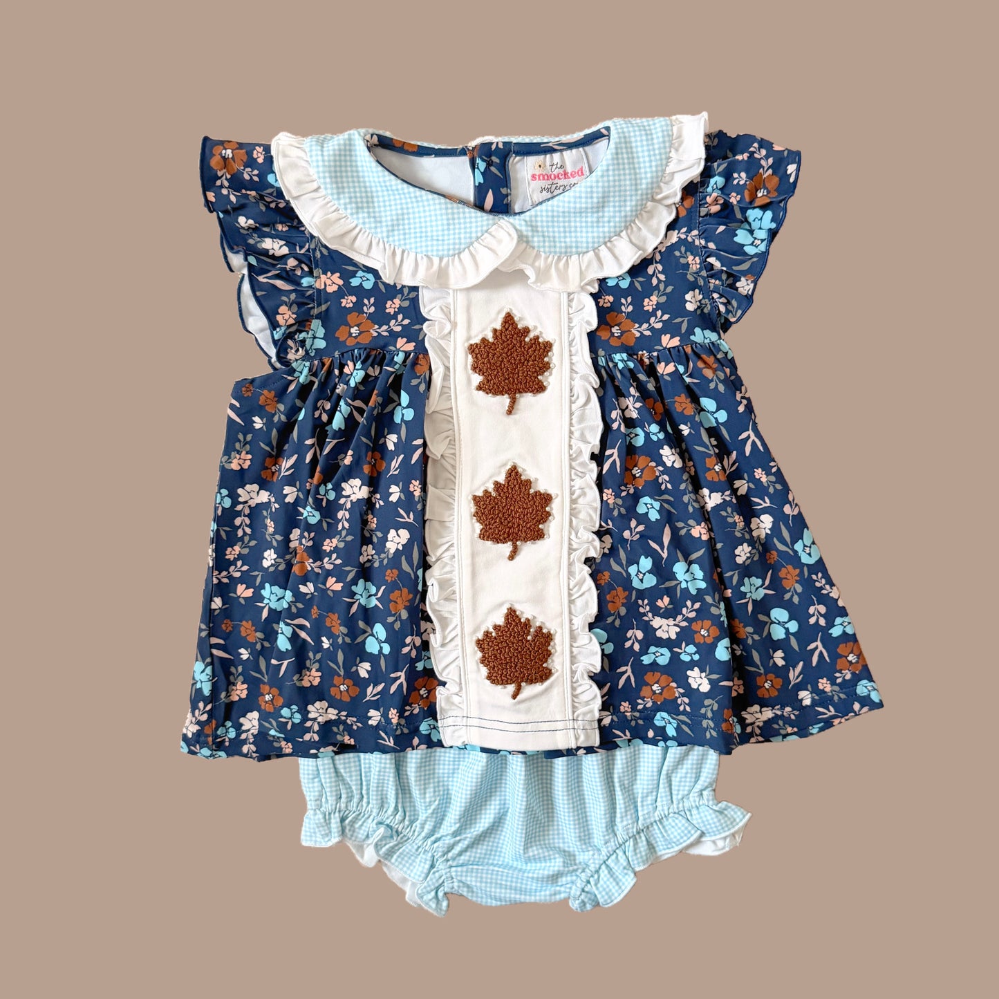 French Knot Pearl Outlined Leaves Diaper Set