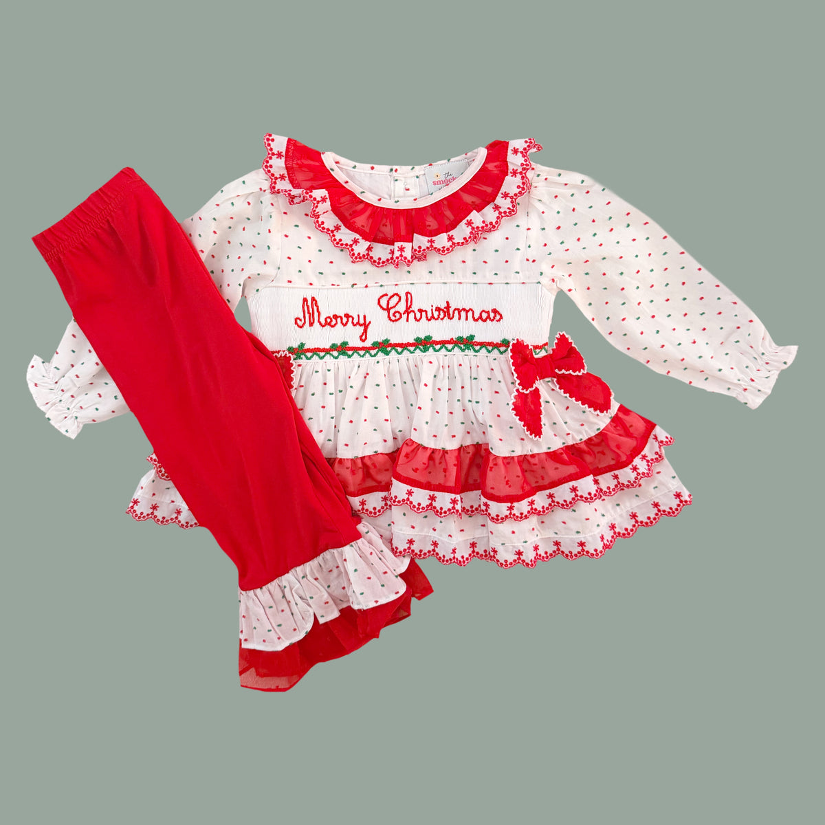 Della’s Merry Christmas Swiss Dot Pants Set