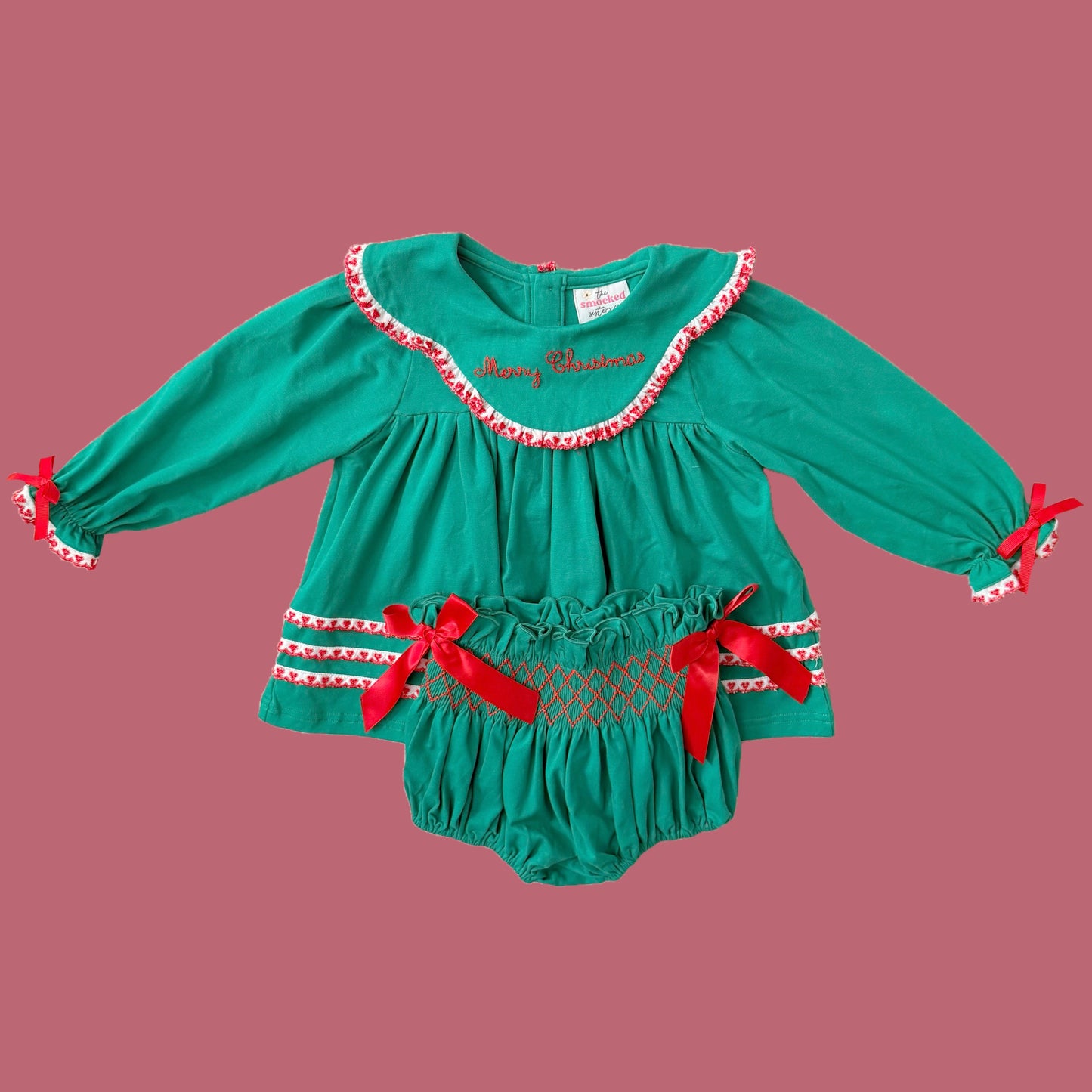 Merry Christmas Heirloom Smocked Diaper Set