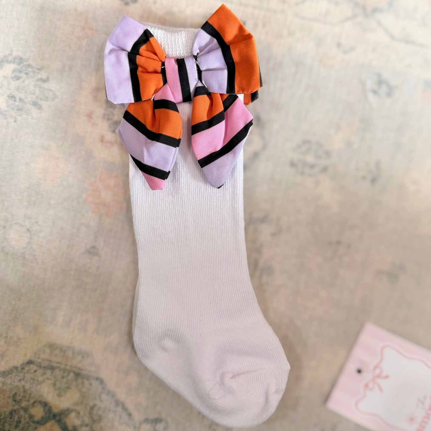 White with Stripe Bow Socks