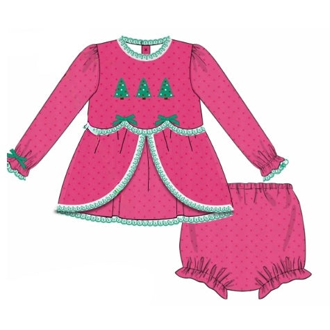 PREORDER: Pink Chiffon Christmas Tree Diaper Set (November TAT)