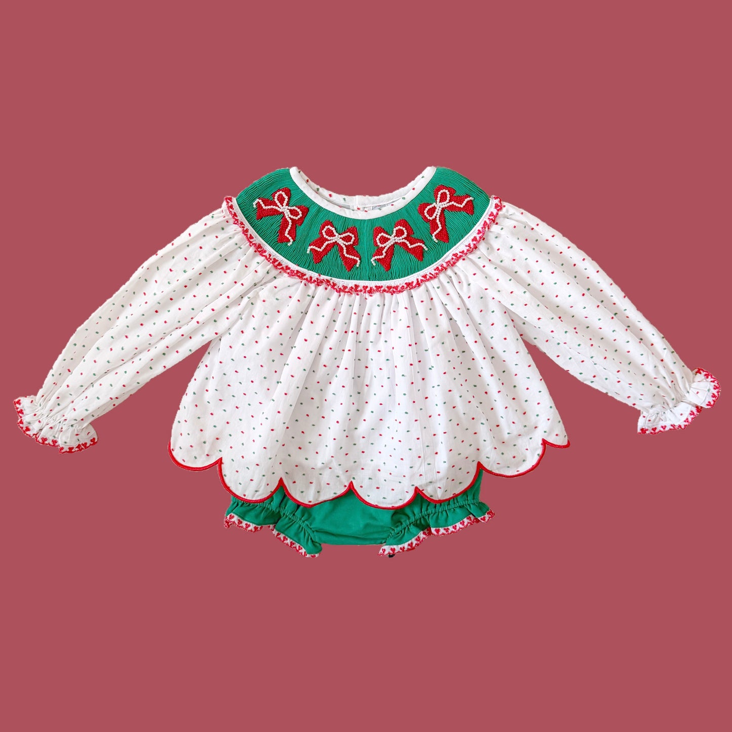 PREORDER: Christmas Pearls Bow Diaper Set (November TAT)
