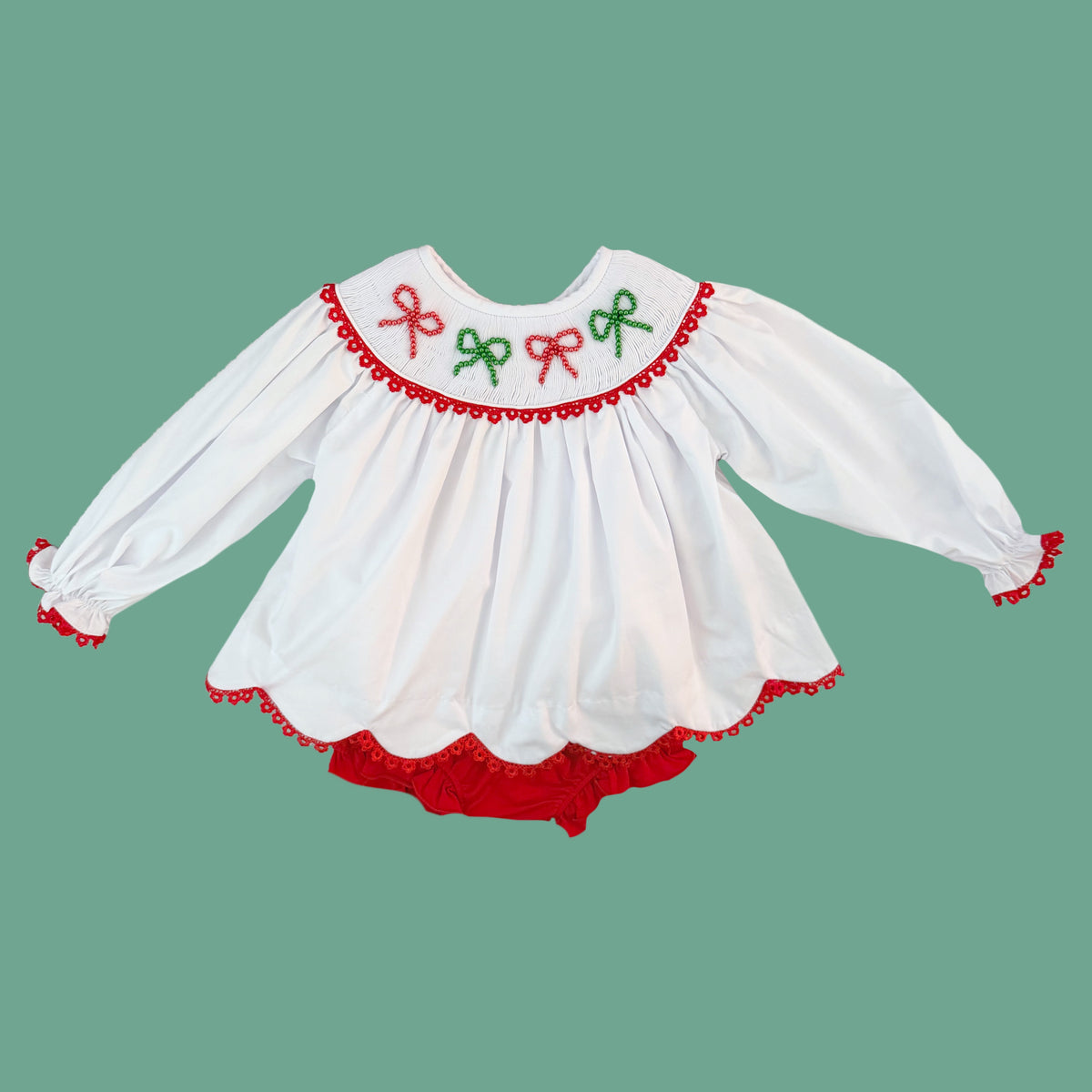 Christmas Pearl Bows Diaper Set
