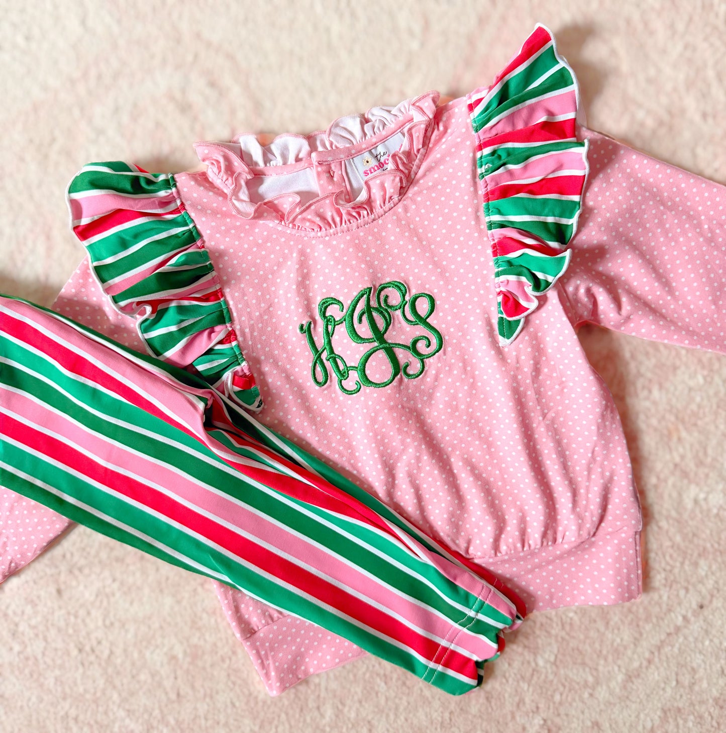 CUSTOM PREORDER: Christmas Monogram Bitty Dot/Stripe Legging Set (October TAT)