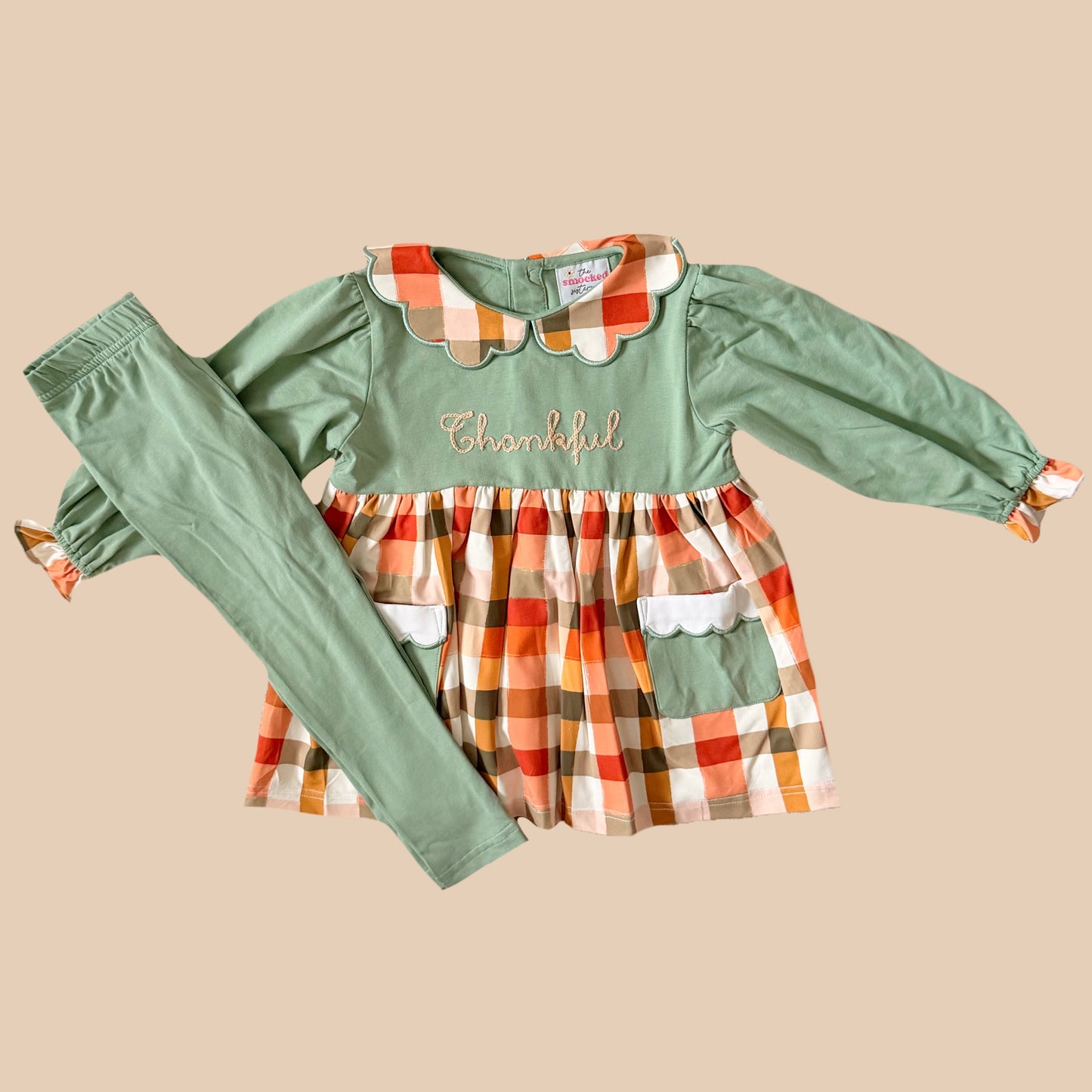Thankful Chainstitch Fall Gingham Legging Set