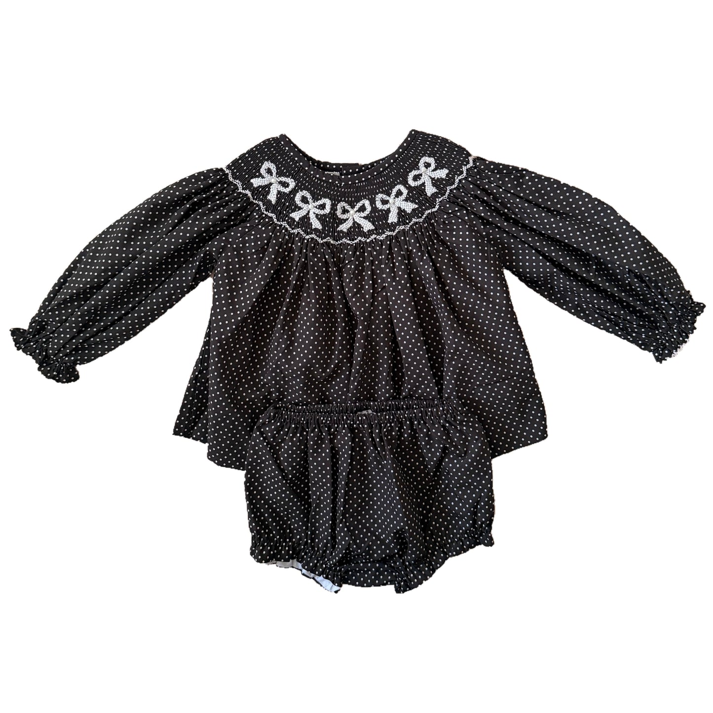 Black Polka Dot Pearl Bow Diaper Set