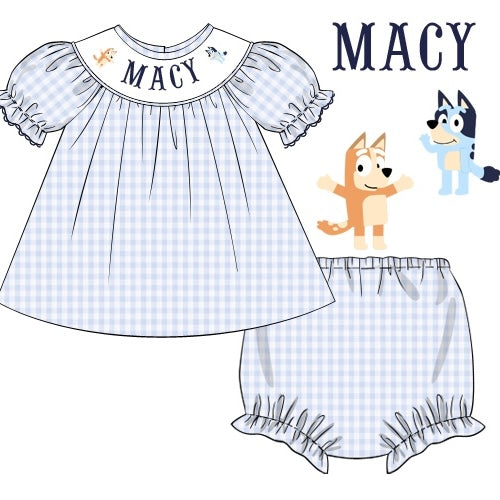 CUSTOM PREORDER: Custom Name Blue Dog Diaper Set