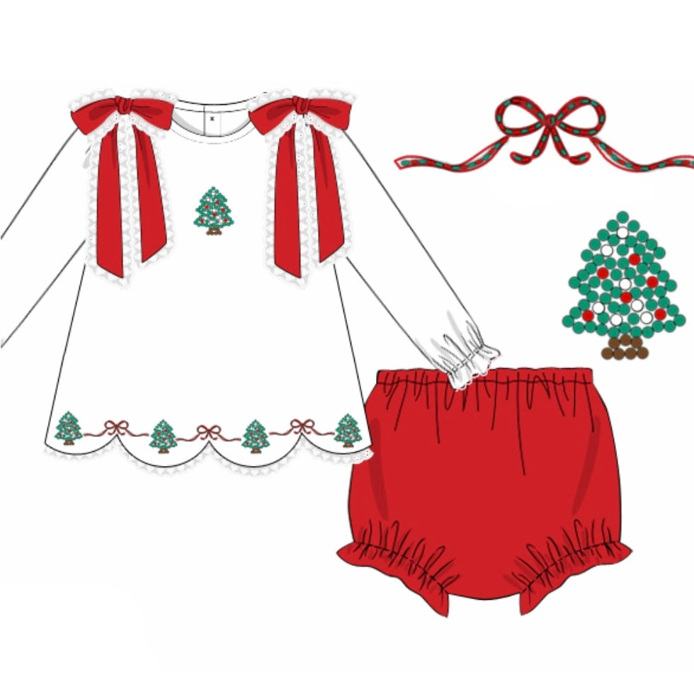 PREORDER: Beaded Christmas Tree Diaper Set (October TAT)