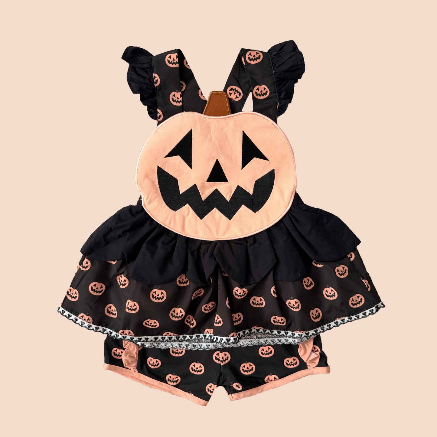 Large Applique Jack-O-Lantern Shorts Set