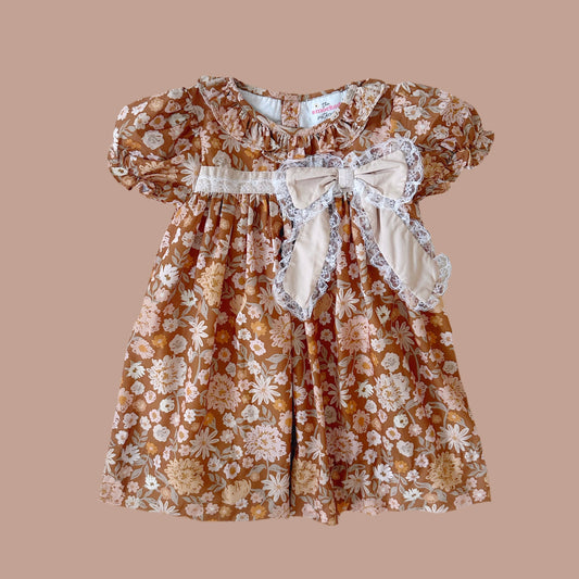 Fall Floral Lace Bow Dress