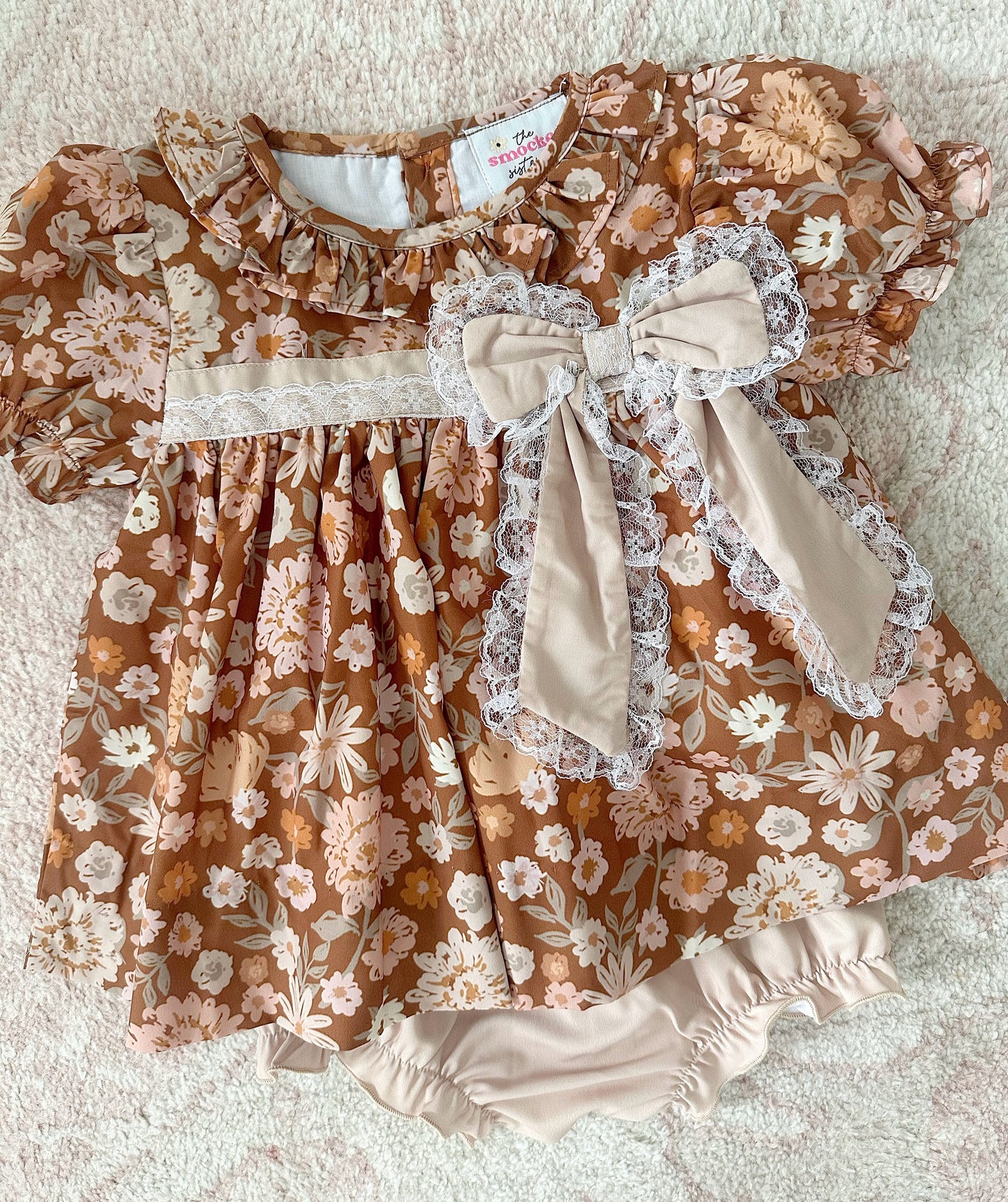 Fall Floral Lace Bow Diaper Set
