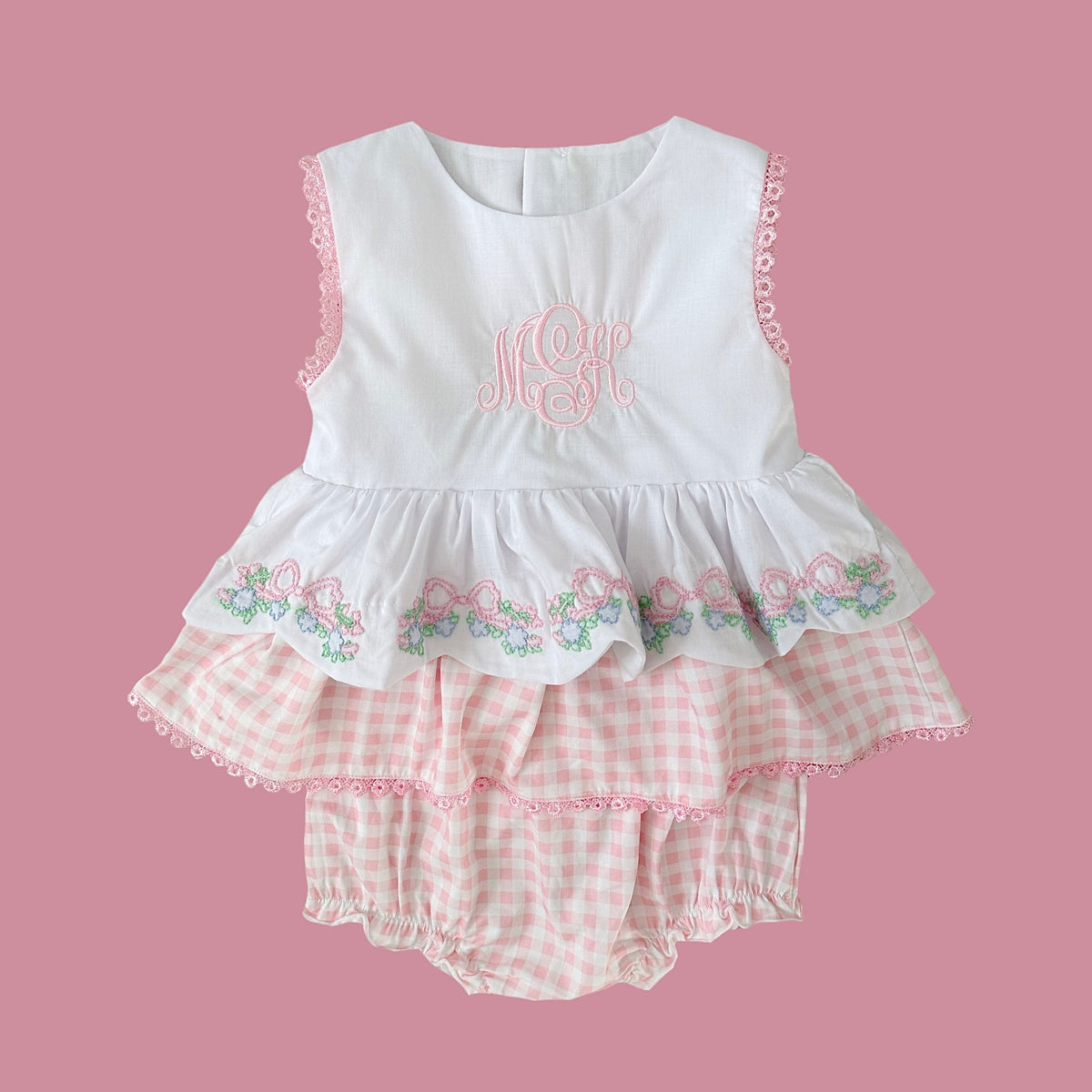 CUSTOM PREORDER: Monogram Heirloom Floral Shadow Embroidery Diaper Set (February TAT)