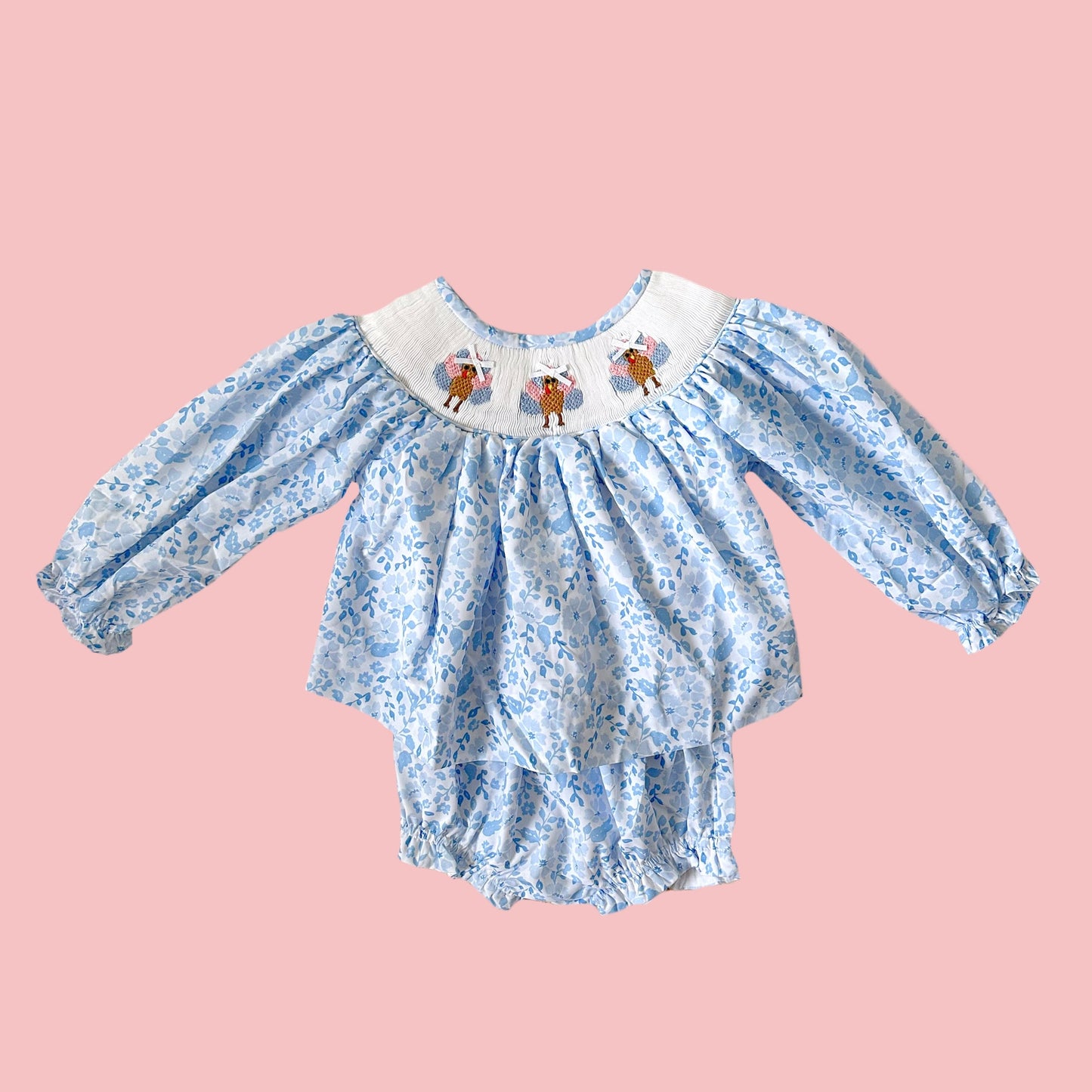 Blue Floral Turkey Diaper Set