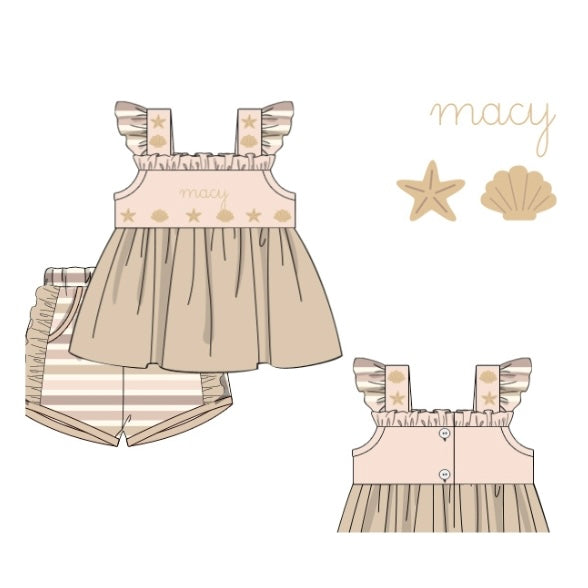 CUSTOM PREORDER: Seashell & Stripes Shorts Set (May TAT)