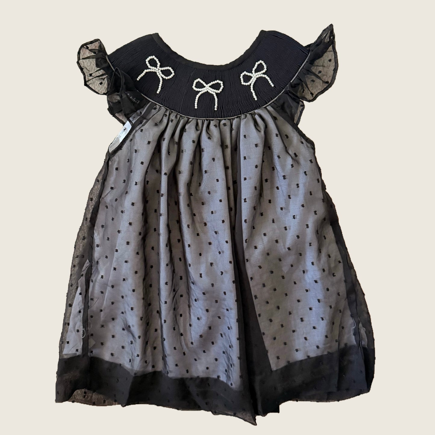 Black Chiffon Pearl Bows Dress