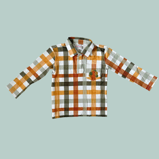 Plaid Thankful Turkey Boys Polo