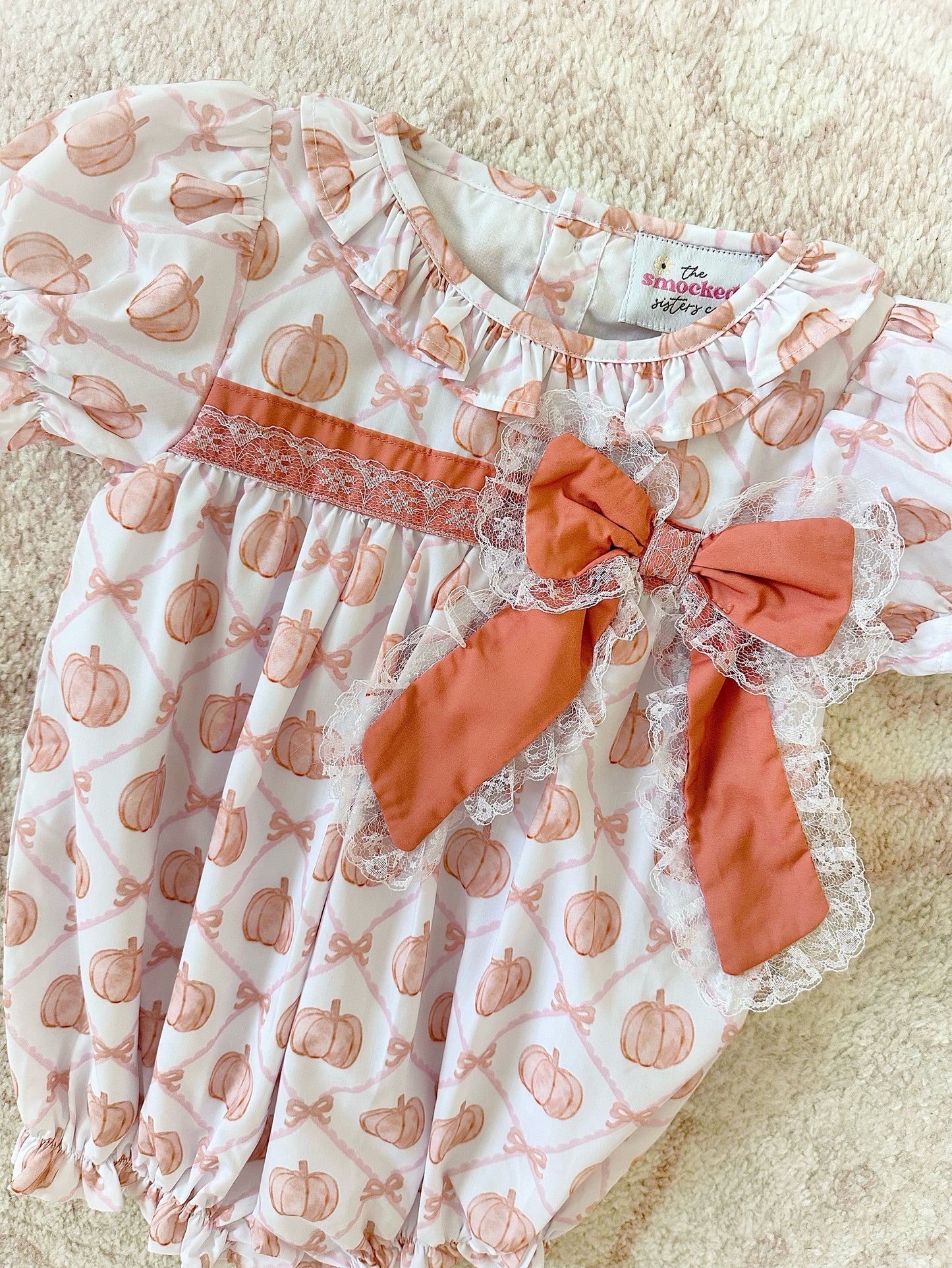 Harvest Pumpkin Lace Bow Diaper Set