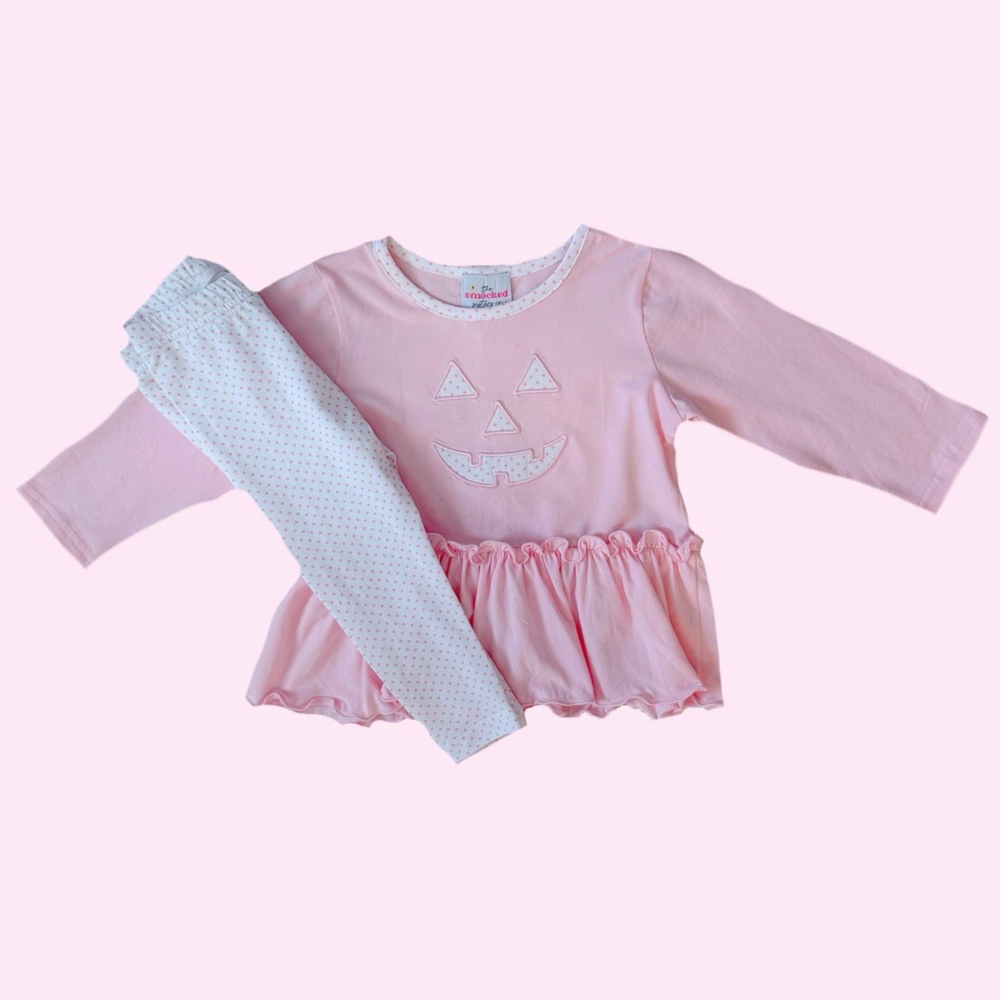 Pink Spooky Appliqué Pumpkin Face Leggings Set