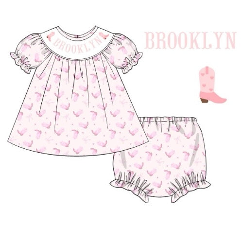 CUSTOM PREORDER: Custom Name Girly Cowgirl Diaper Set