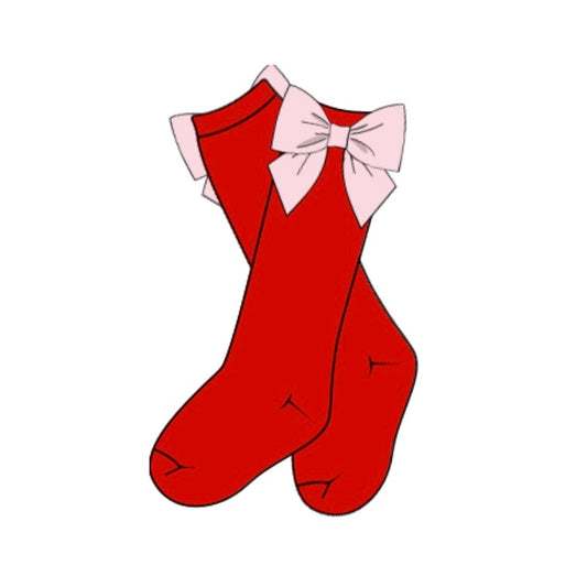 PREORDER: Red with Pink Bow Socks (December TAT)