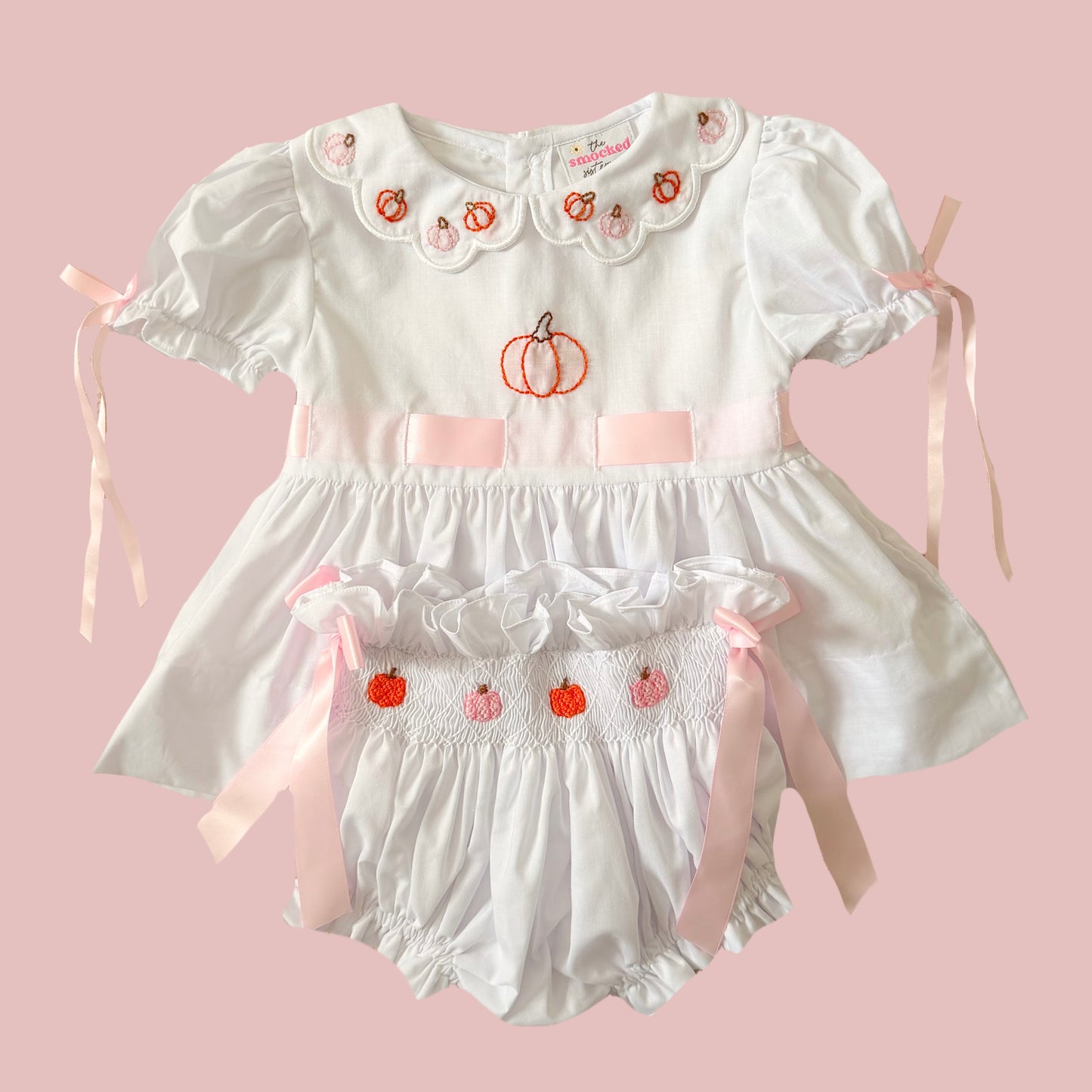 Girly Pumpkin Shadow Embroidery Diaper Set