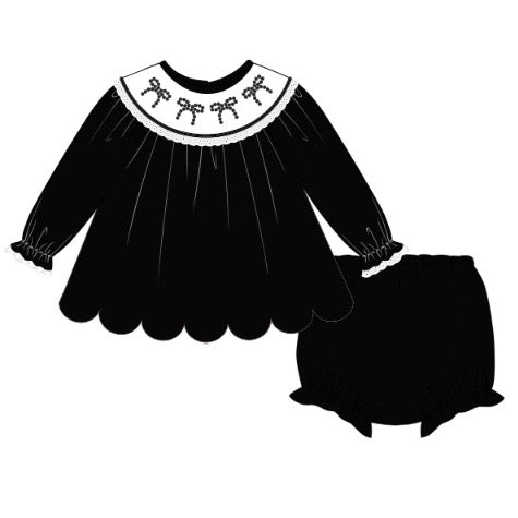 PREORDER: Black Pearl Bow Velvet Diaper Set (November TAT)