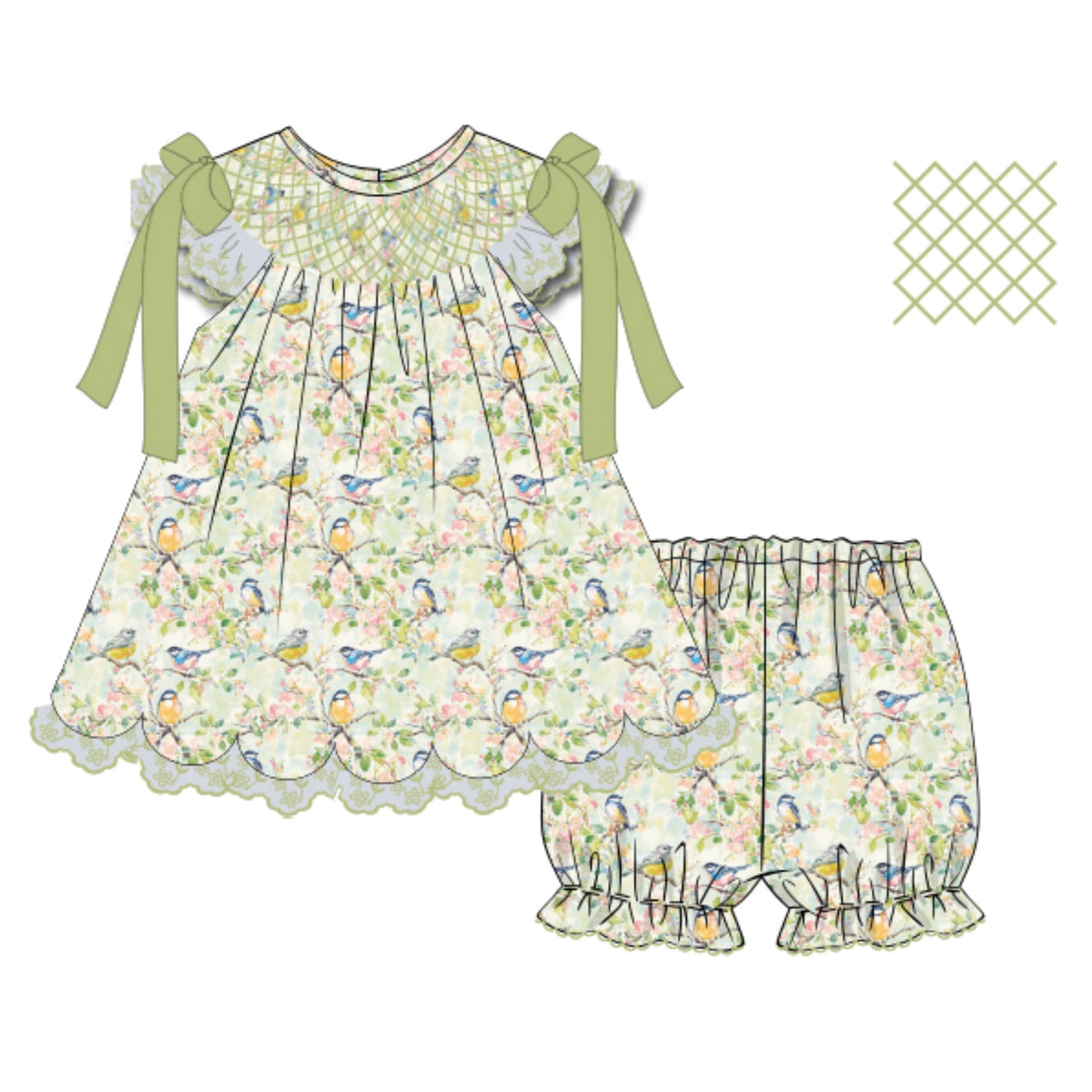 PREORDER: Hayley’s Delicate Bird Toile Bubble Shorts Set (February TAT)