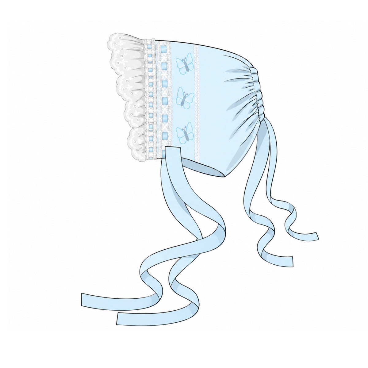PREORDER: Baylor's Blue Satin Butterflies Bonnet (February TAT)
