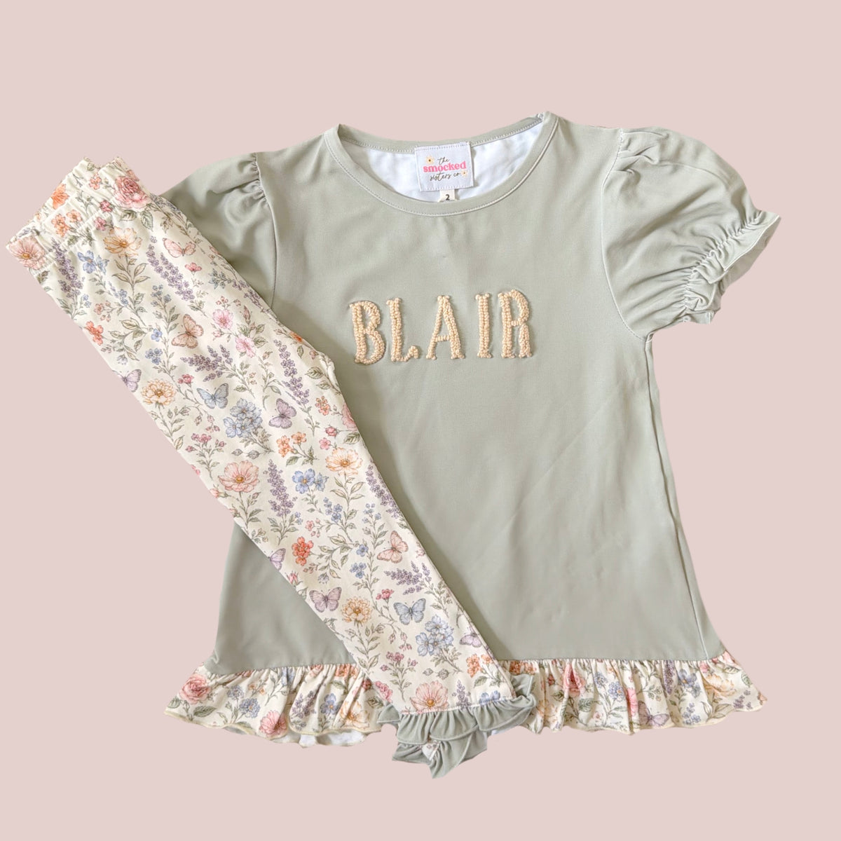 CUSTOM PREORDER: French Knot Sage Green Toile Legging Set (February TAT)