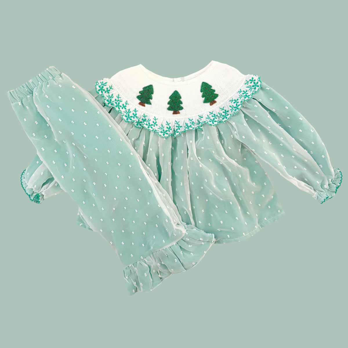 Chiffon Beaded Christmas Tree Pants Set