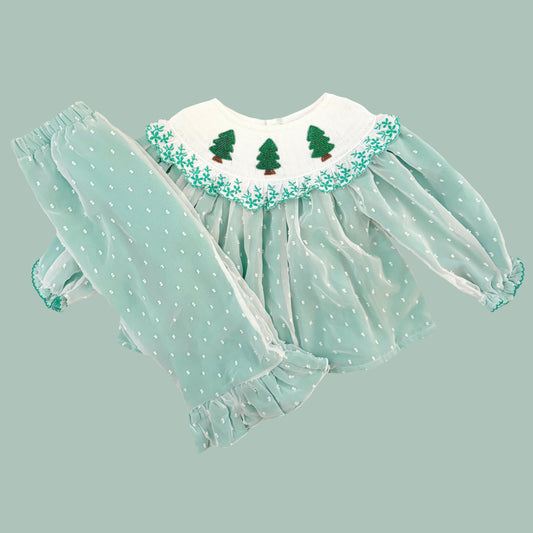 Chiffon Beaded Christmas Tree Pants Set