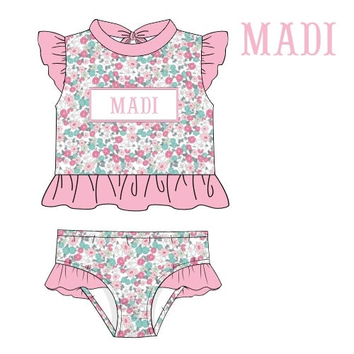 CUSTOM PREORDER: Custom Name Sweetheart Floral Two Piece Swimsuit