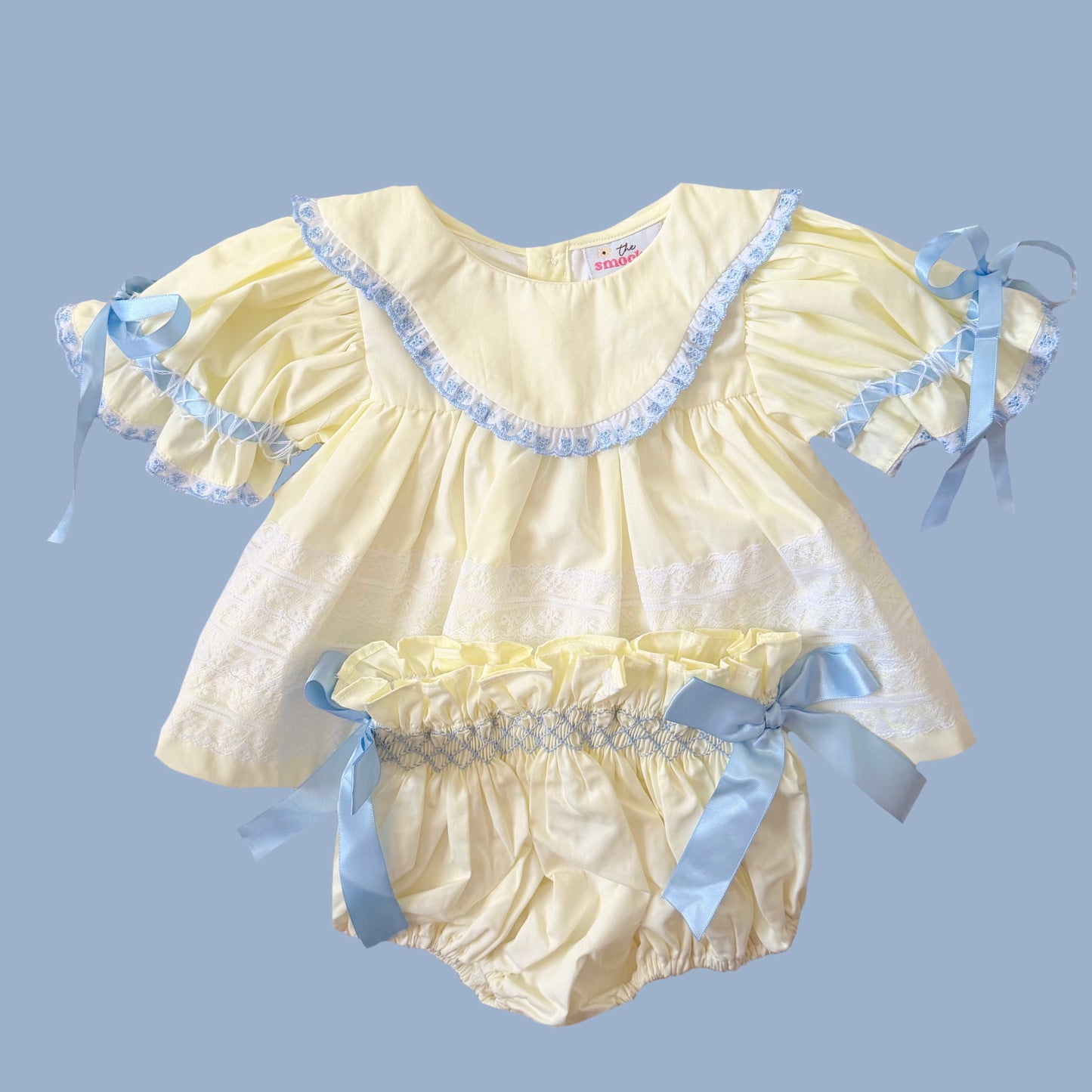 Pale Yellow & Blue Heirloom Lace Diaper Set