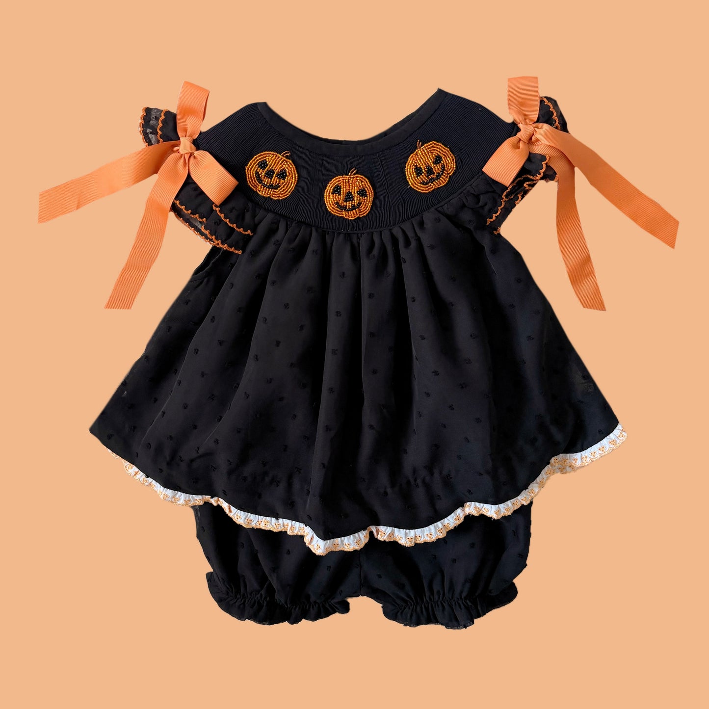 Beaded Jack-O-Lantern Bubble Shorts Set