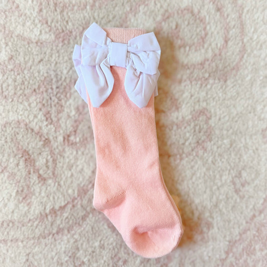 Pink with White Bow Socks