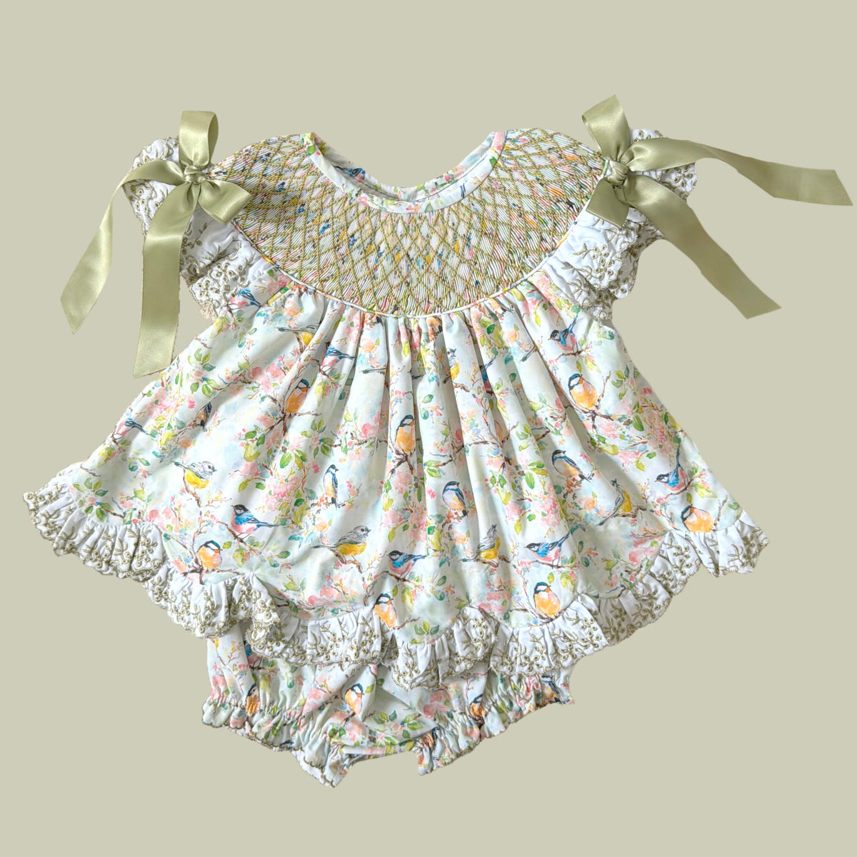 PREORDER: Hayley’s Delicate Bird Toile Diaper Set (February TAT)
