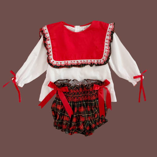 Plaid Christmas Smocked Diaper Set
