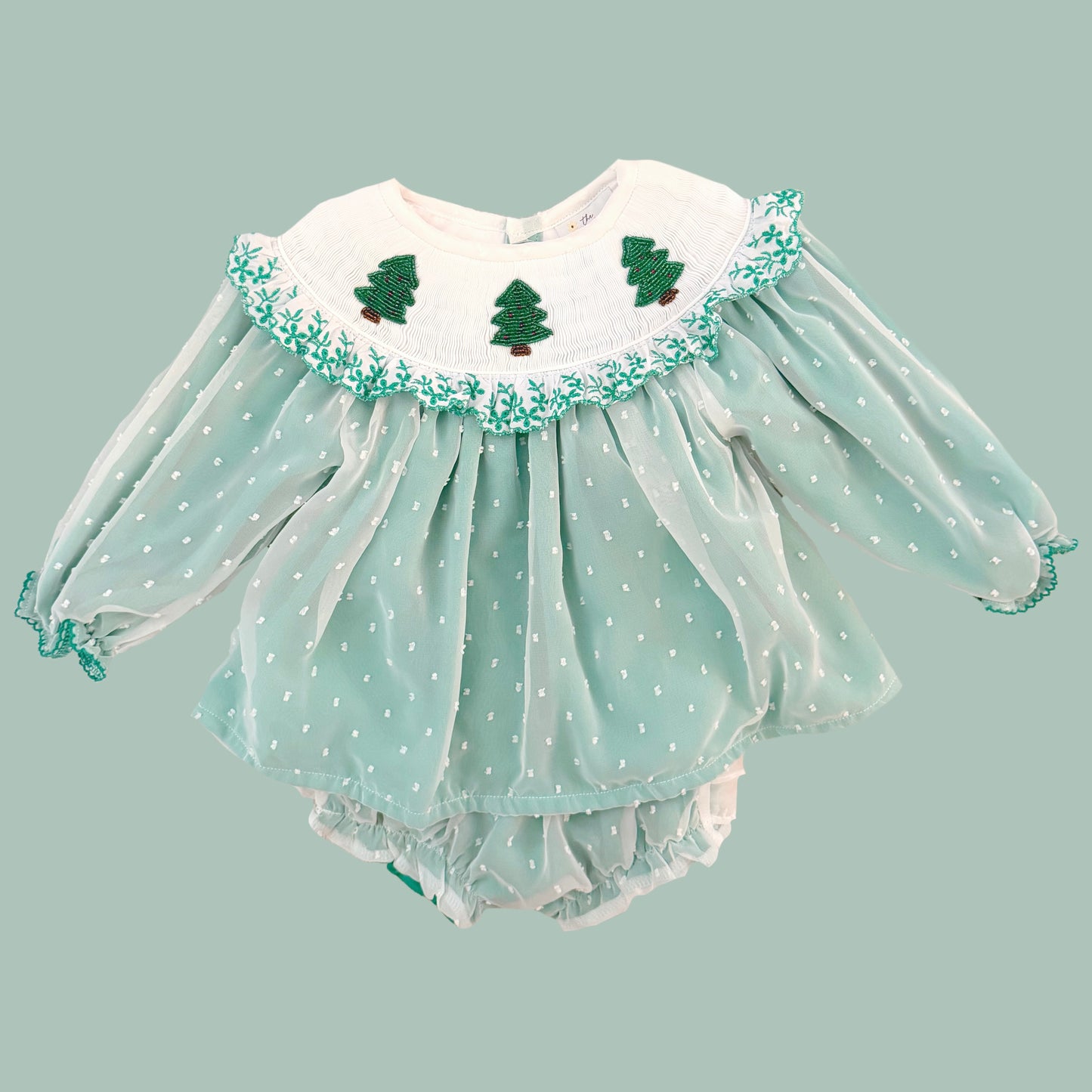 Chiffon Beaded Christmas Tree Diaper Set
