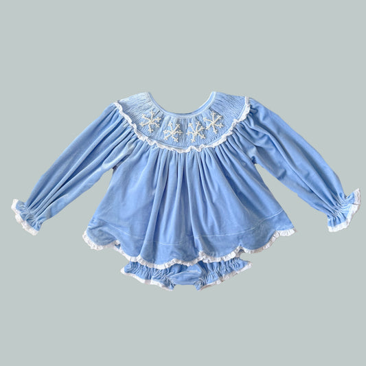 PREORDER: Klaire’s Pearl Snowflake Velvet Diaper Set (November TAT)