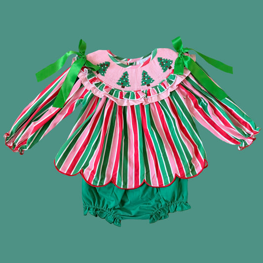 Charlotte’s Christmas Trees and Stripes Diaper Set